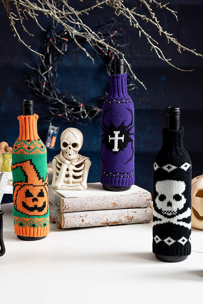 Orange Halloween Pumpkin Knit Wine Bottle Cover Shewin