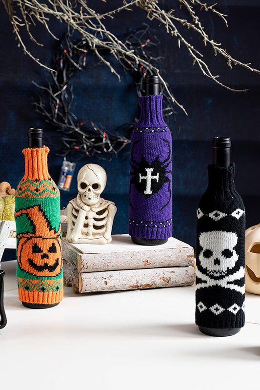 Orange Halloween Pumpkin Knit Wine Bottle Cover Shewin