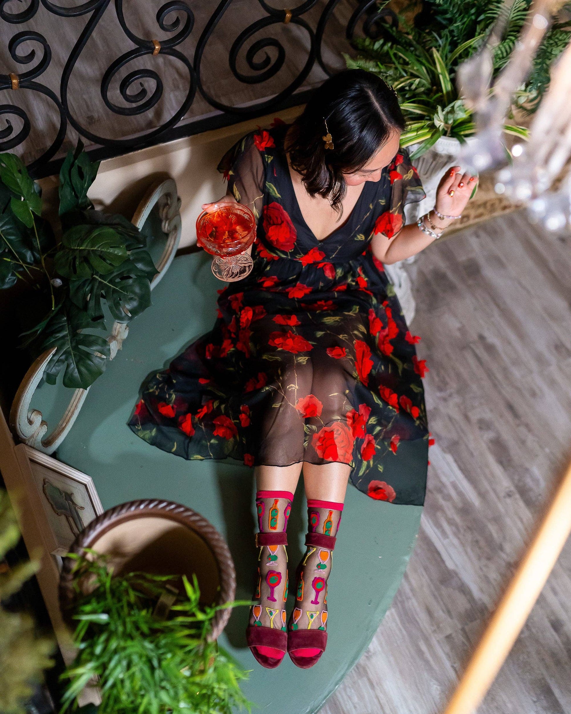 Cocktail Hour Black Sheer Crew Sock Quirks!