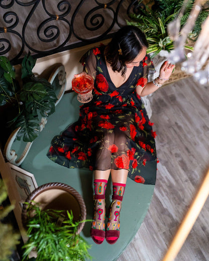 Cocktail Hour Black Sheer Crew Sock Quirks!