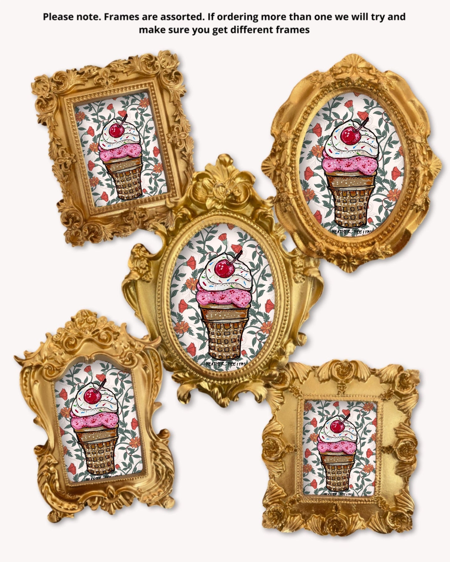 Strawberry Ice Cream Cone  - Mini framed print