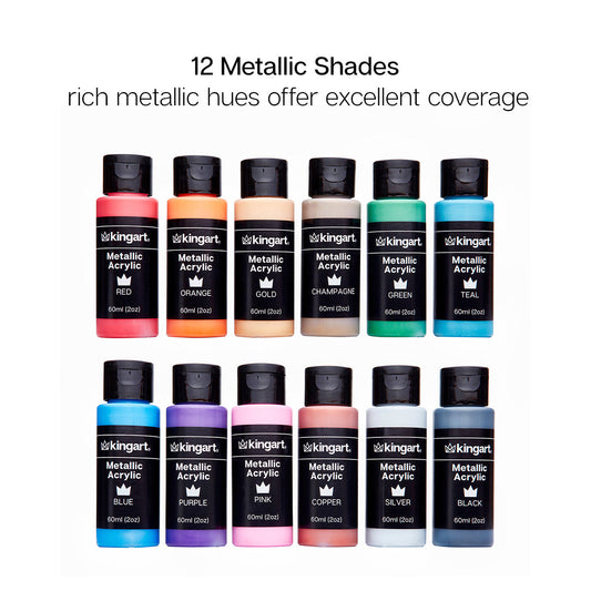 Acrylic Paint - 12 Metallic Colors 60ml