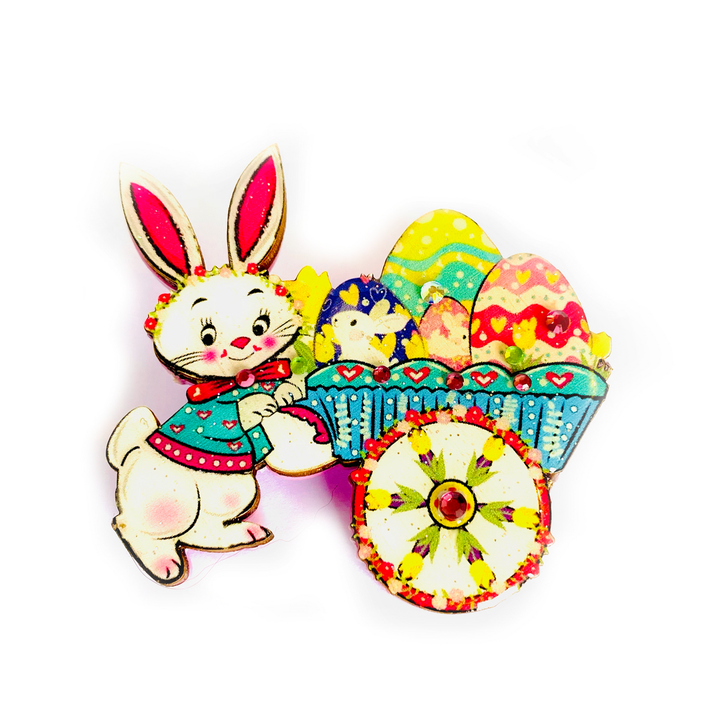Benny Bunny and his Easter Egg Cart Brooch by Rosie Rose Parker Quirks!