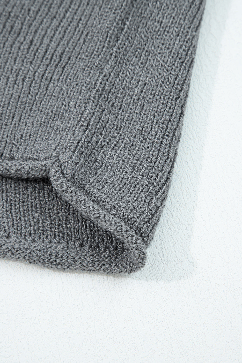 Medium Grey Raw Edge Uneven Hem Patchwork Drop Shoulder Sweater Shewin