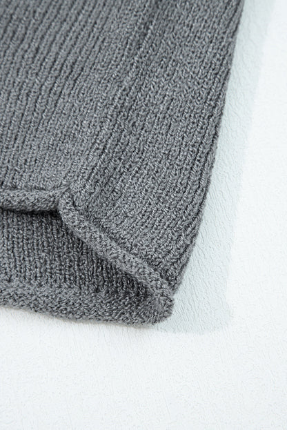 Medium Grey Raw Edge Uneven Hem Patchwork Drop Shoulder Sweater Shewin