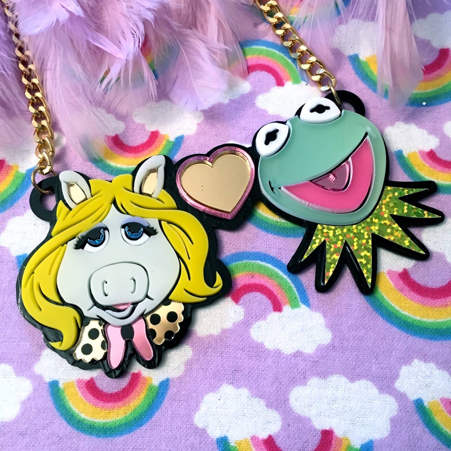 Miss Piggy Loves Kermit Laser Cut Acrylic Necklace Quirks!