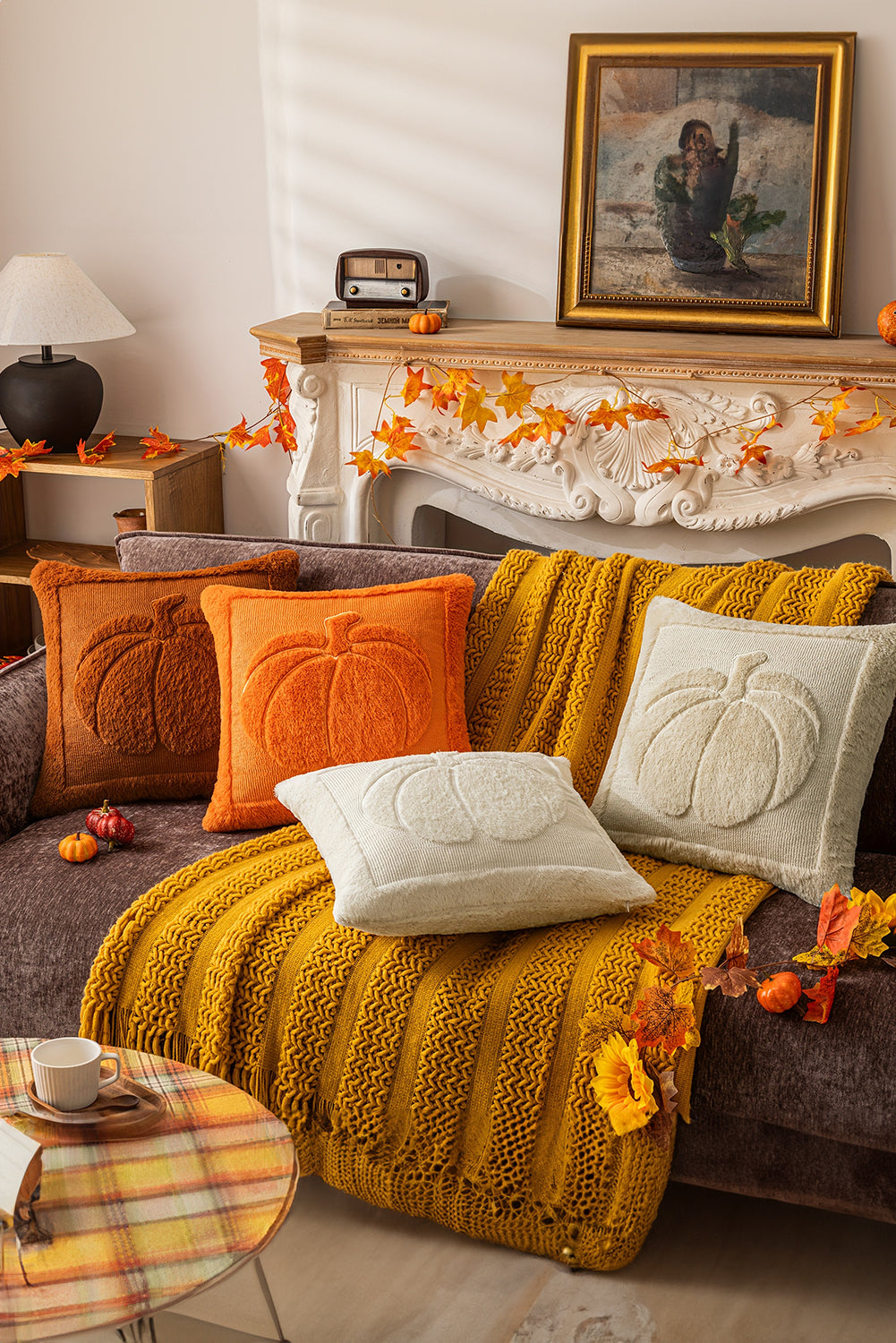 Orange Plush Textured Pumpkin Pillowcase Shewin