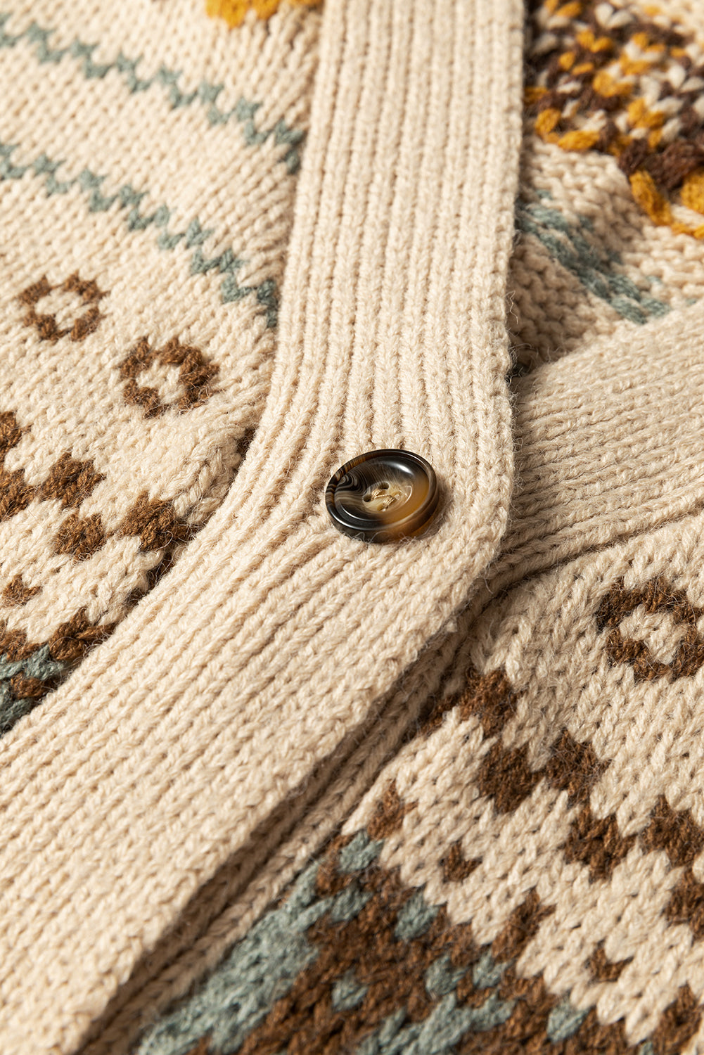 Khaki Geometric Pattern Button V Neck Cardigan Shewin