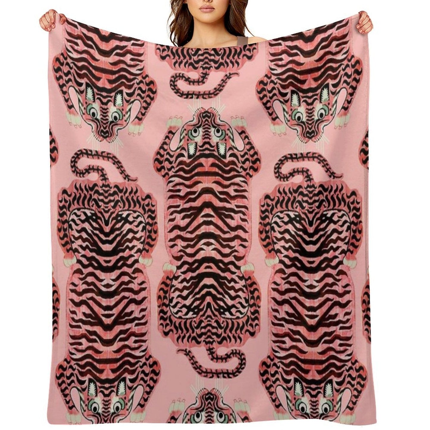 Pink Tibetan Tiger Rug Throw Blanket