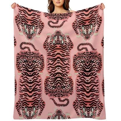 Pink Tibetan Tiger Rug Throw Blanket