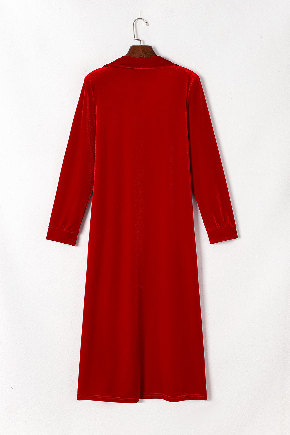 Red Velvet Elegant Open Front Pocket Long Cardigan Shewin