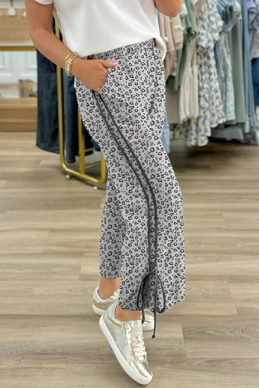 Khaki Leopard Print High Rise Knot Side Pants Shewin