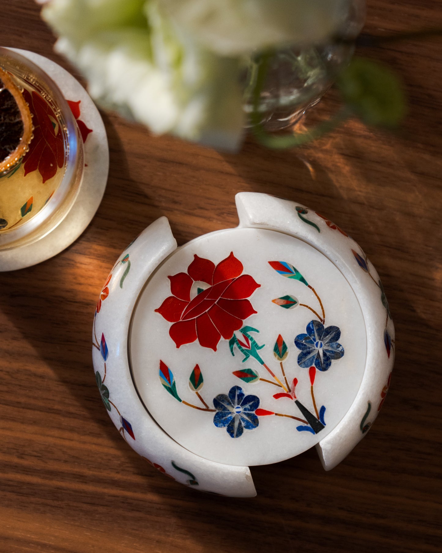 Mughal Red Flower Coaster Set Sangemar