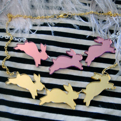 Mirror Bouncing Bunnies Bunny Rabbit Statement Necklace Quirks!