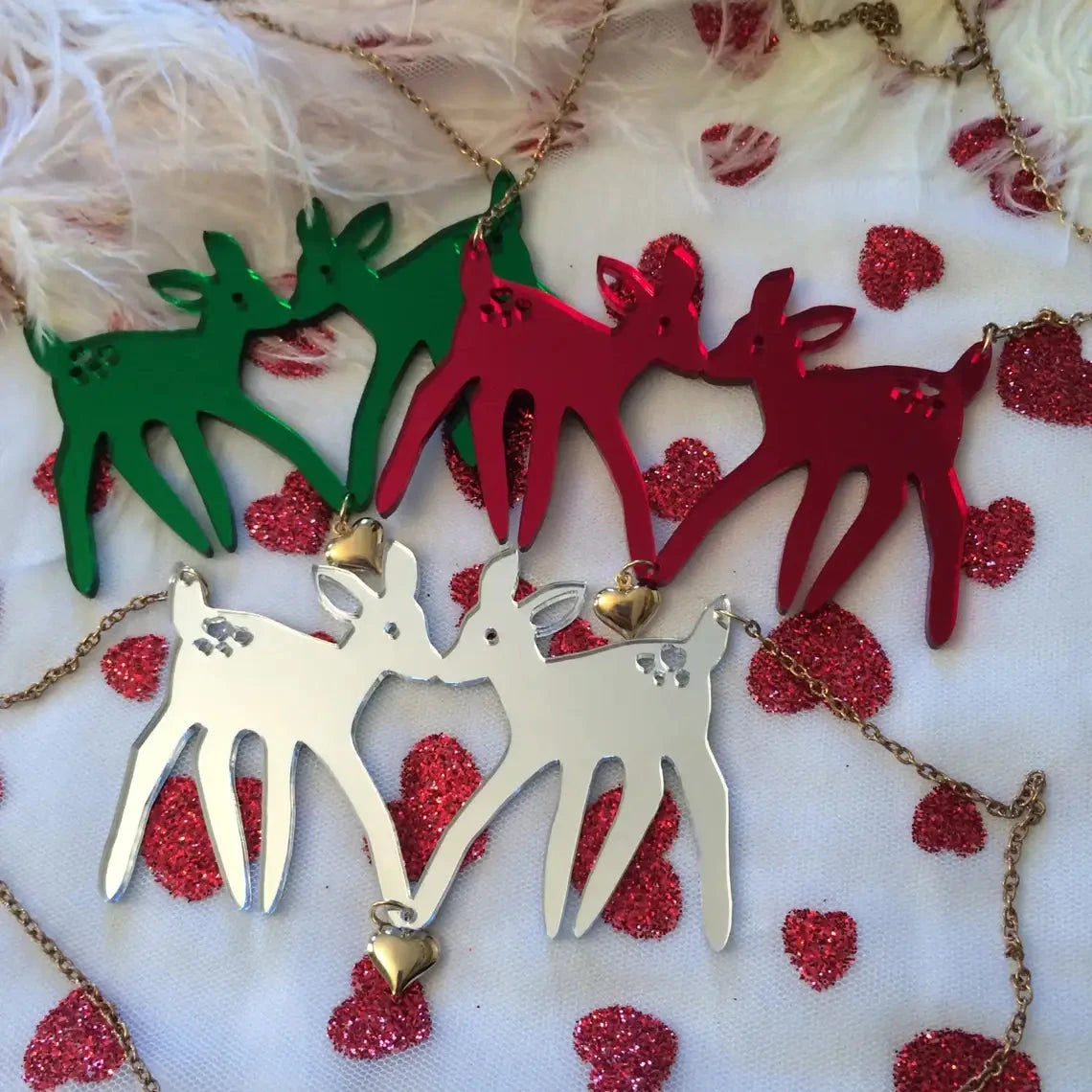 Christmas Fawns Statement Necklace - SILVER Quirks!