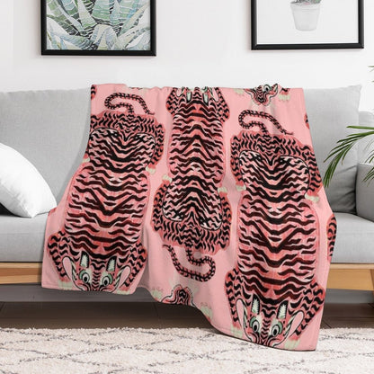 Pink Tibetan Tiger Rug Throw Blanket