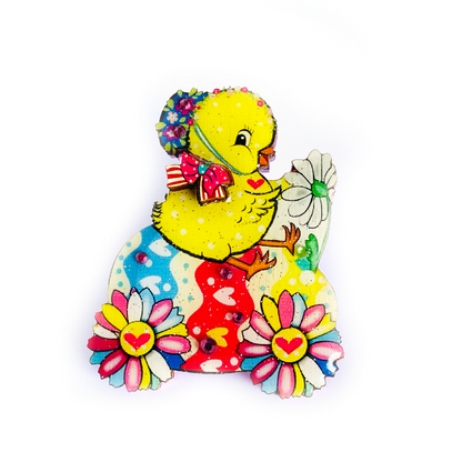 Chickadee Goes Riding Brooch by Rosie Rose Parker