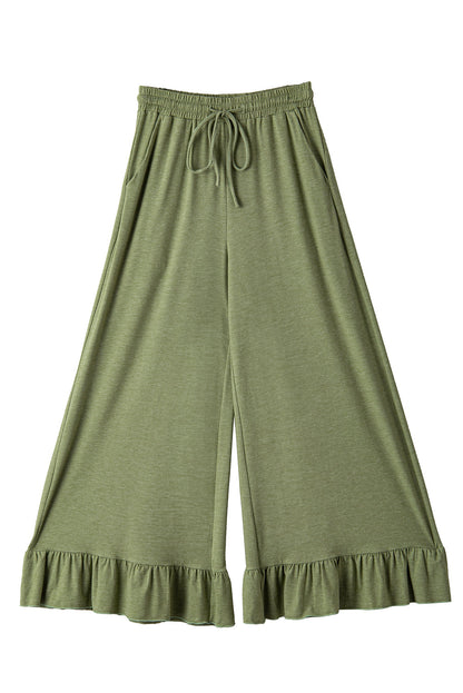 Dune Solid Color Ruffle Hem Wide Leg Pants Shewin