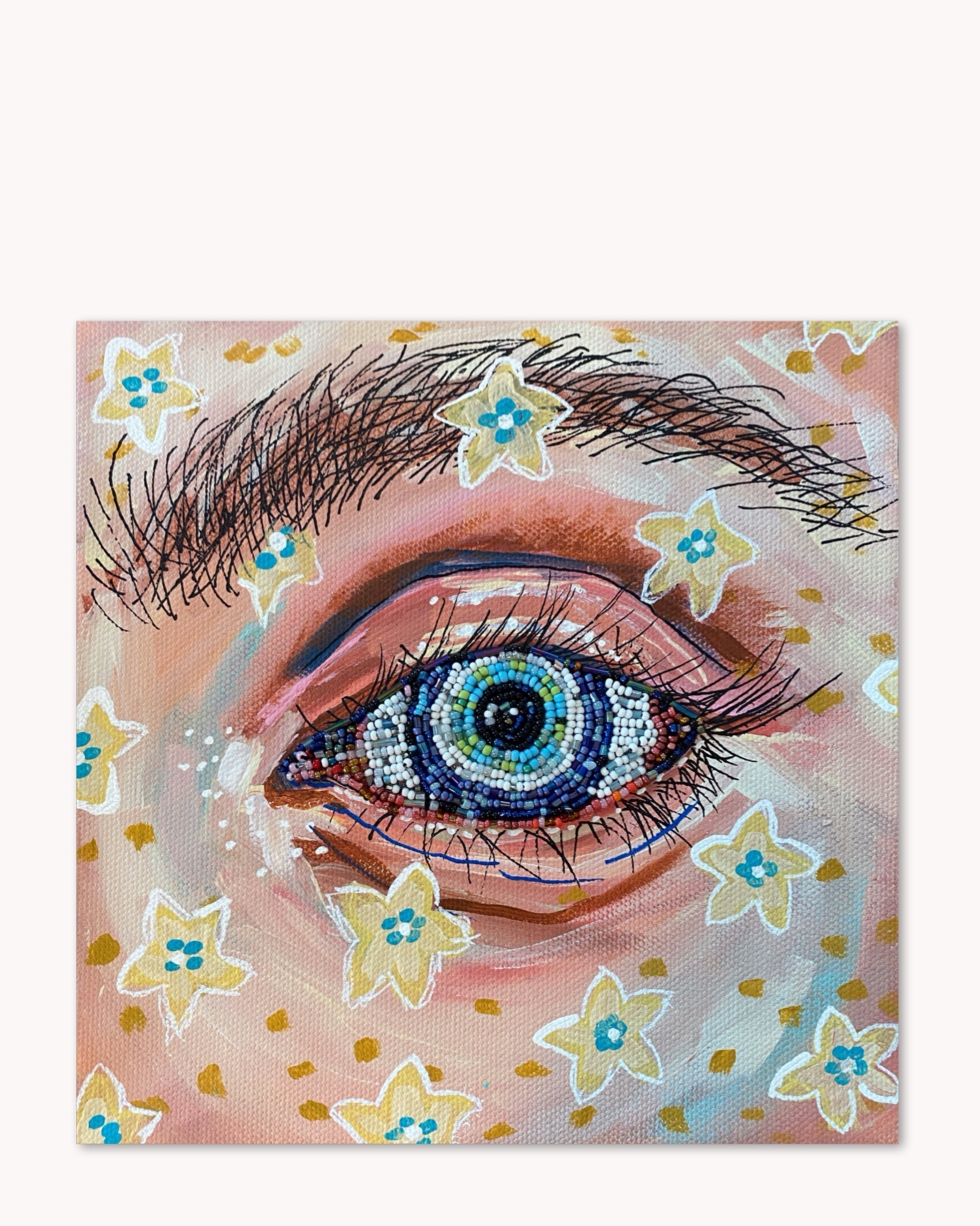 Armageddon Eyes ( original painting / beaded artwork ) Heather Freitas