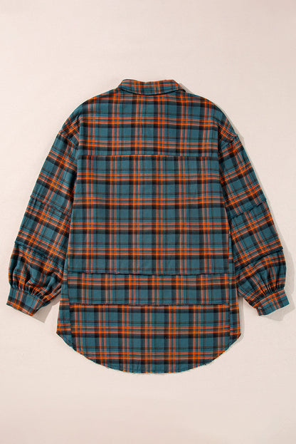 Green Plaid Long Sleeve Collar Shirt Shewin