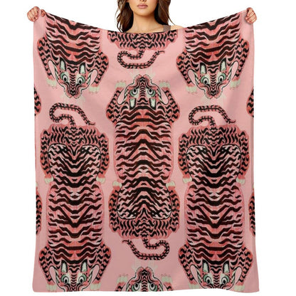Pink Tibetan Tiger Rug Throw Blanket