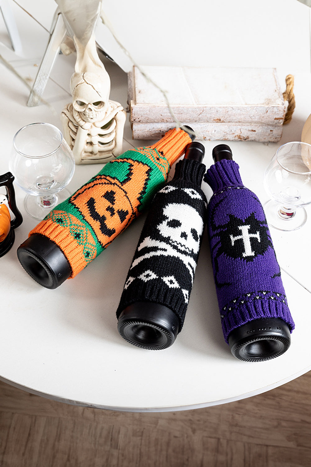 Orange Halloween Pumpkin Knit Wine Bottle Cover Shewin