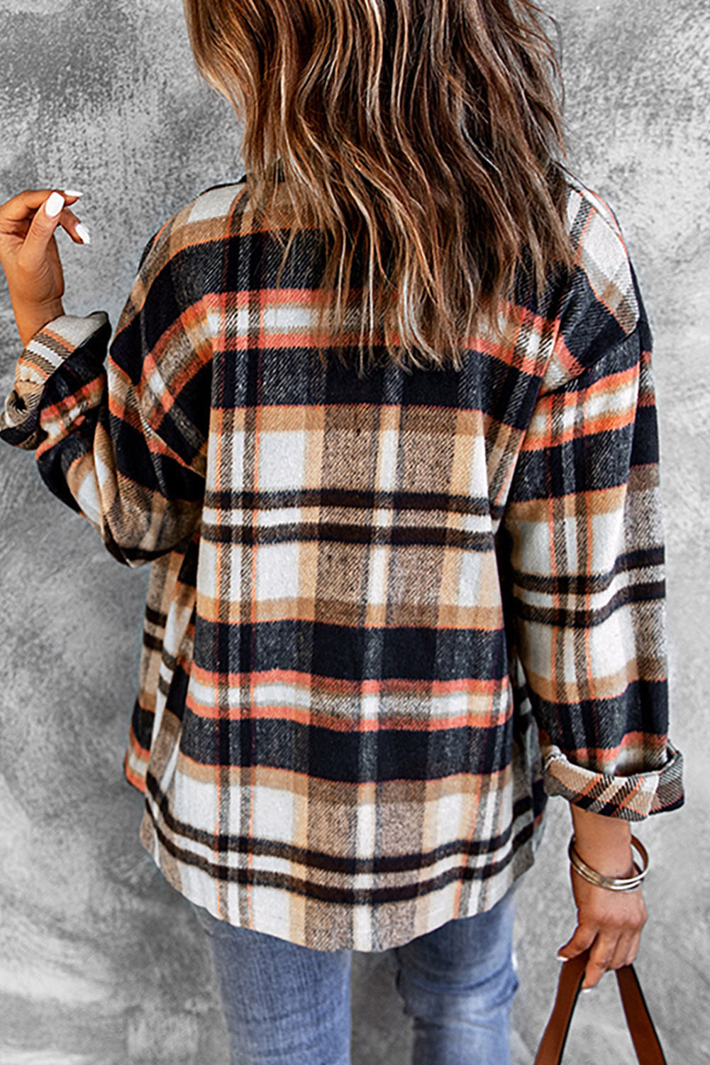 Brown Plaid Button Up Long Sleeve Flannel Shacket Shewin