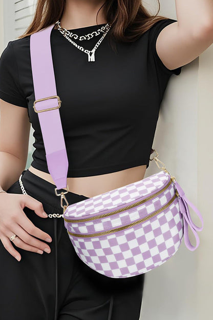 Blackish Green Checkered Print Wide Strap Large Crossbody Bag Shewin