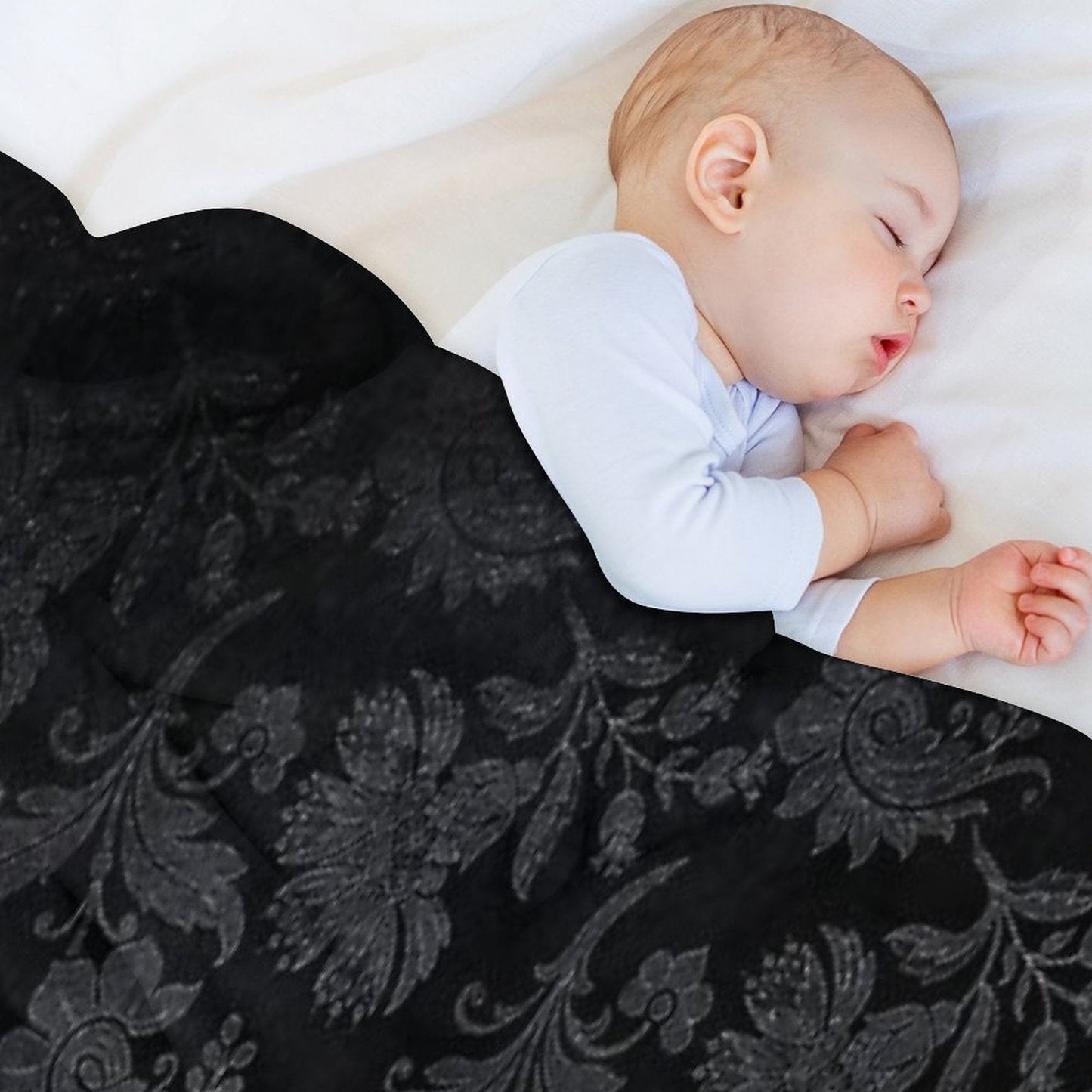 Black And Silver Vintage Damask Throw Blanket