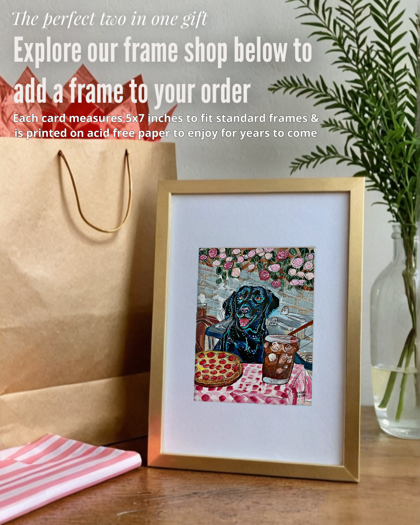 Black Labrador Dining - Greeting Card / Fine Art Print