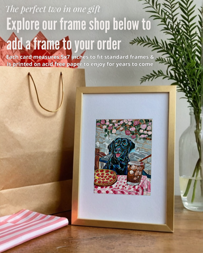 Black Labrador Dining - Greeting Card / Fine Art Print