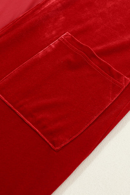 Red Velvet Elegant Open Front Pocket Long Cardigan Shewin