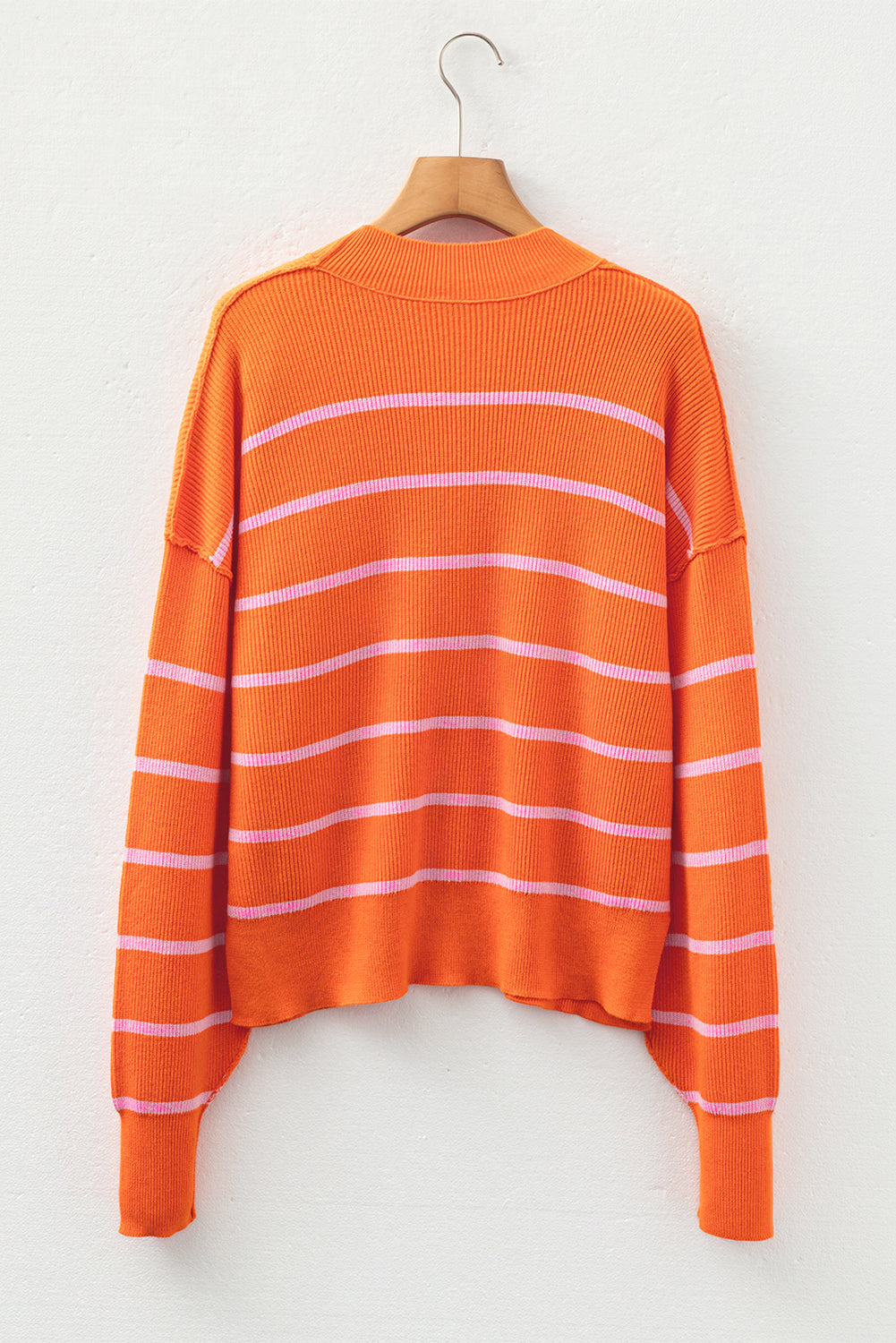 Orange Stripe Ribbed High Neck Drop Shoulder Boxy Fit Sweater Shewin
