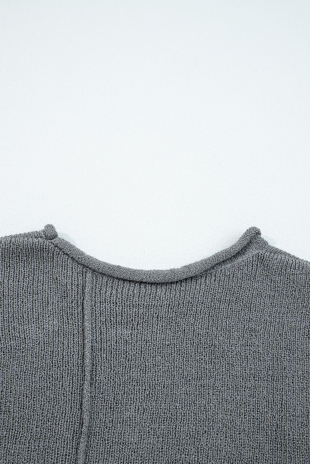 Medium Grey Raw Edge Uneven Hem Patchwork Drop Shoulder Sweater Shewin