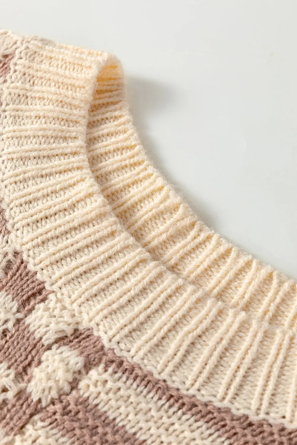 Khaki Stripe Checkerboard Drop Shoulder Balloon Sleeve Sweater Shewin