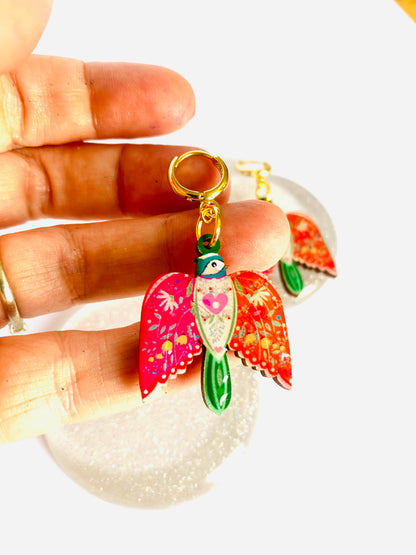 Large Bird Dangle Earrings on Huggie Hoops by Rosie Rose Parker Quirks!