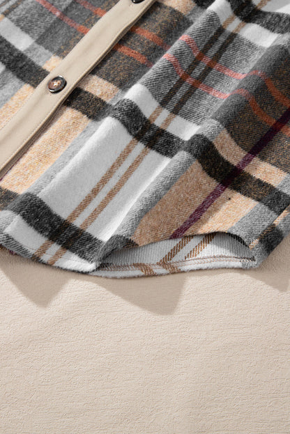 Khaki Plaid Patchwork Long Sleeve Jacket Shewin