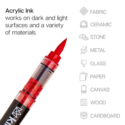 Acrylic Paint Brush Tip Pens - 12 Classic Colors
