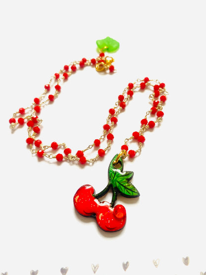 Retro Cherry Beaded Necklace by Rosie Rose Parker