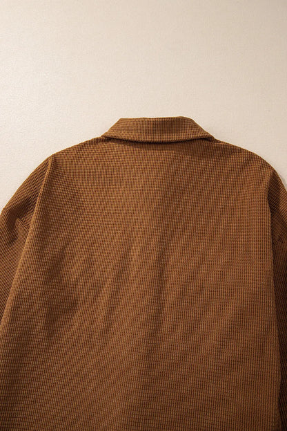 Brown Textured Flap Pocket Drop Shoulder Shacket Shewin