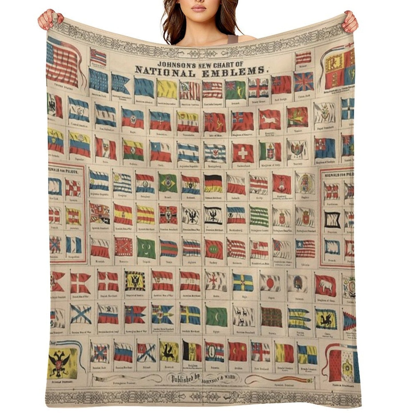 Vintage Flags of The World Chart Throw Blanket
