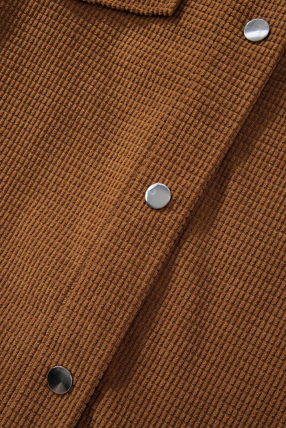 Brown Textured Flap Pocket Drop Shoulder Shacket Shewin