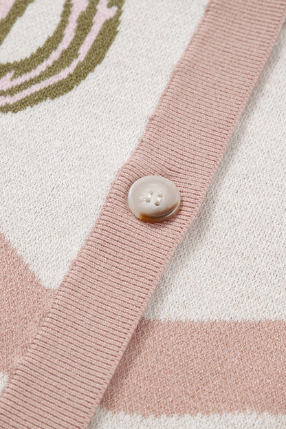 Apricot Cactus Print V Neck Plus Size Button Cardigan