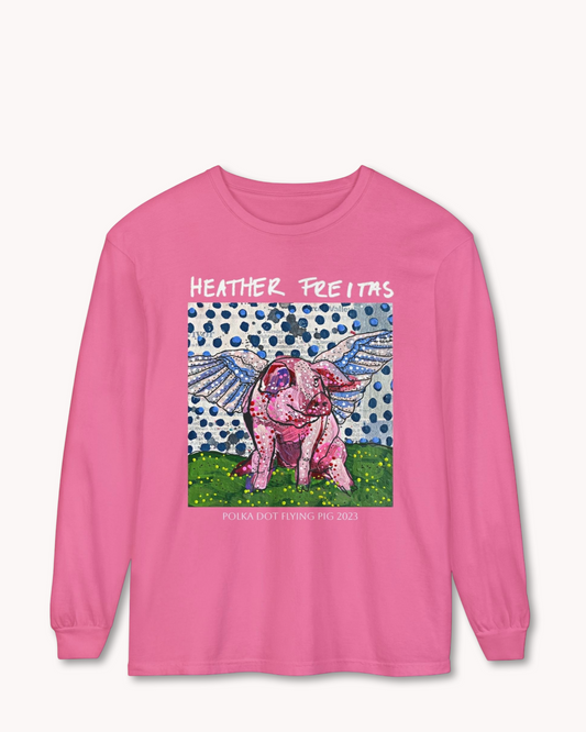 Polka Dot Flying Pig Long Sleeve T-Shirt