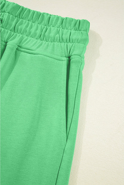 Flamingo Drop Shoulder Crop Pullover Drawstring Wide Leg Pants Set Shewin