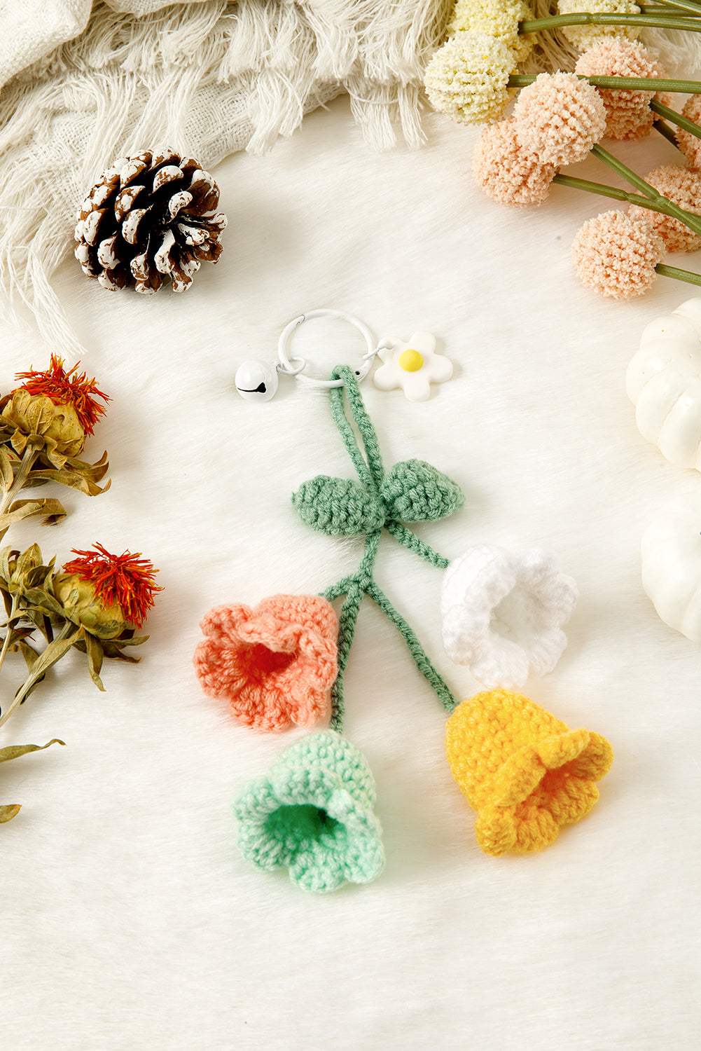 Meadow Mist Green Cute Crochet Flower Keychain Shewin