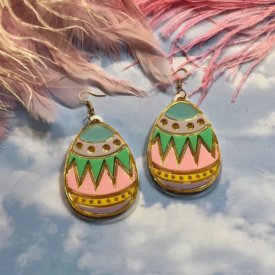 Colorful Easter Egg Acrylic Earrings -  Pink, Blue, Teal Quirks!