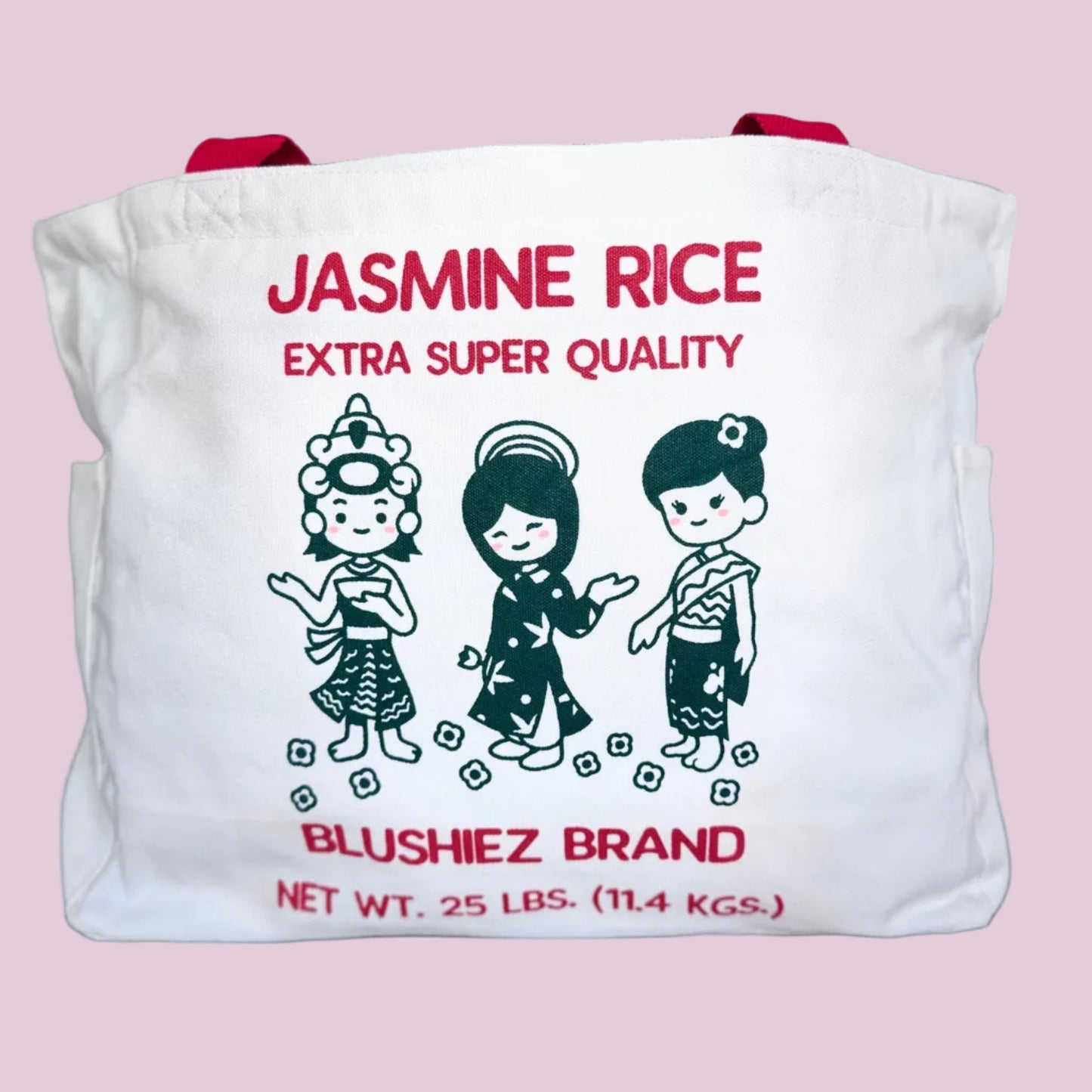 Premium Jasmine Rice Tote Bag – 15″ Canvas Zip-Top Bag with Inner & Side Pockets