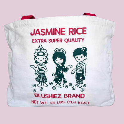Premium Jasmine Rice Tote Bag – 15″ Canvas Zip-Top Bag with Inner & Side Pockets