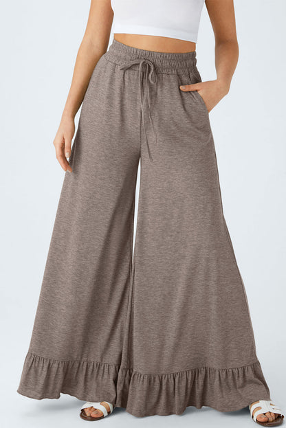 Dune Solid Color Ruffle Hem Wide Leg Pants Shewin